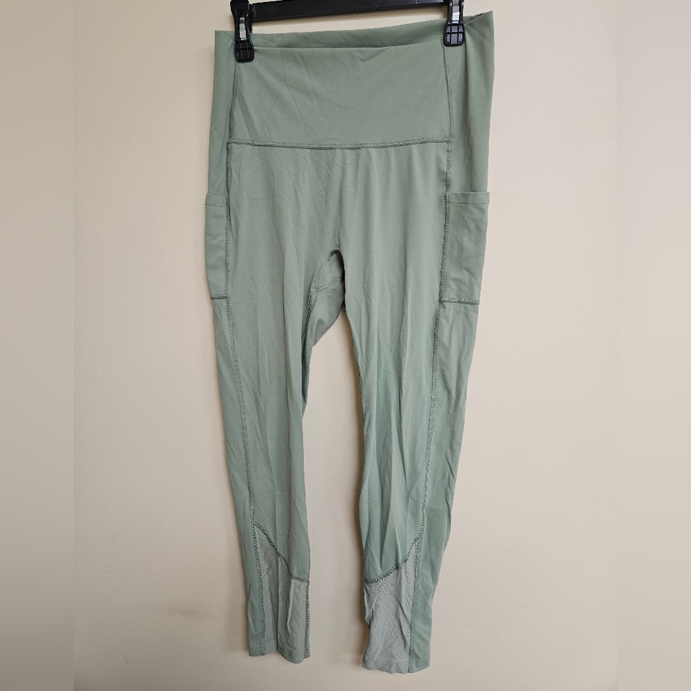 Gymshark Fitness Moss Green XL Side Pockets Athletic Athleisure Mesh Leggings